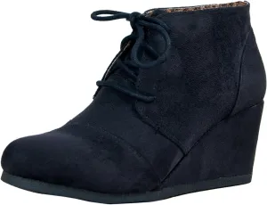 Qupid Women's Lace Up Faux Suede Ankle Wedge Booties,Rexv1.0 Black Suede 10