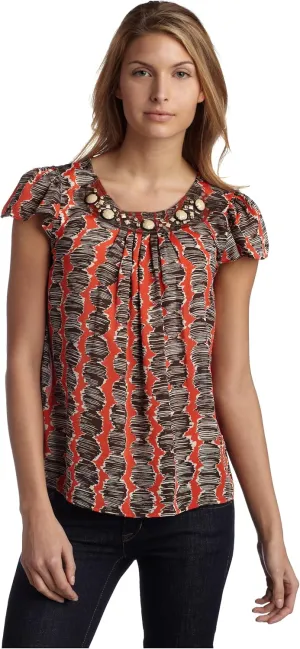 Rafaella Women's Tribal Dots Short Sleeve Top