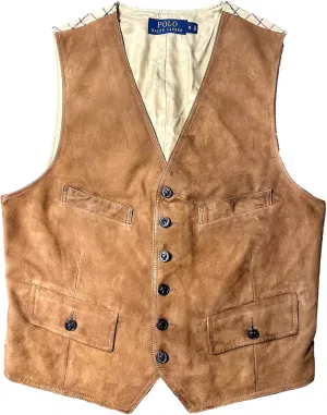 Ralph Lauren Suede Western Brown Suit Coat Vest Jacket Tan Men's(Small)