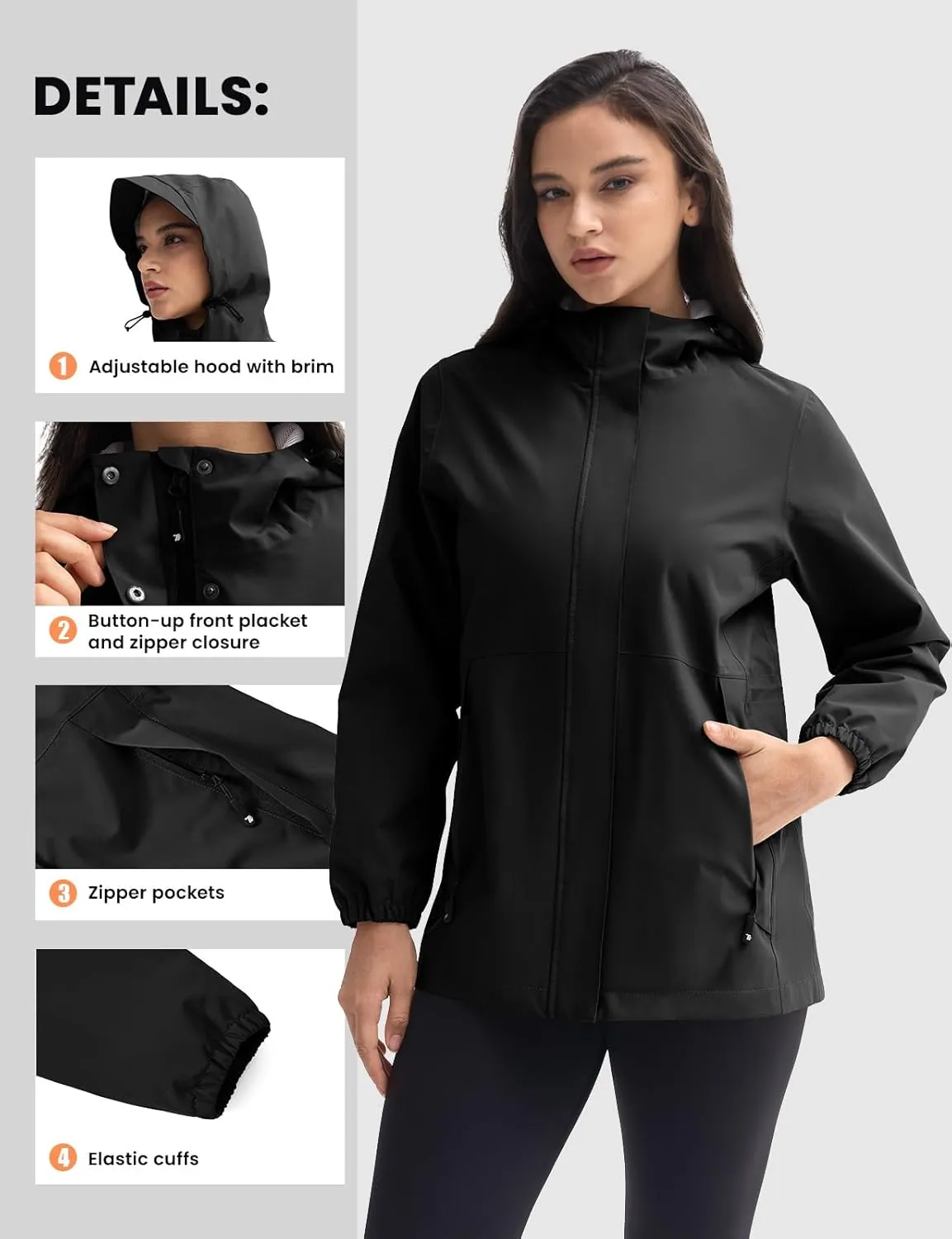 Rdruko Women's Cycling Rain Jacket Waterproof Lightweight Packable Raincoat with Hood Windbreaker for Outdoor Travel Hiking