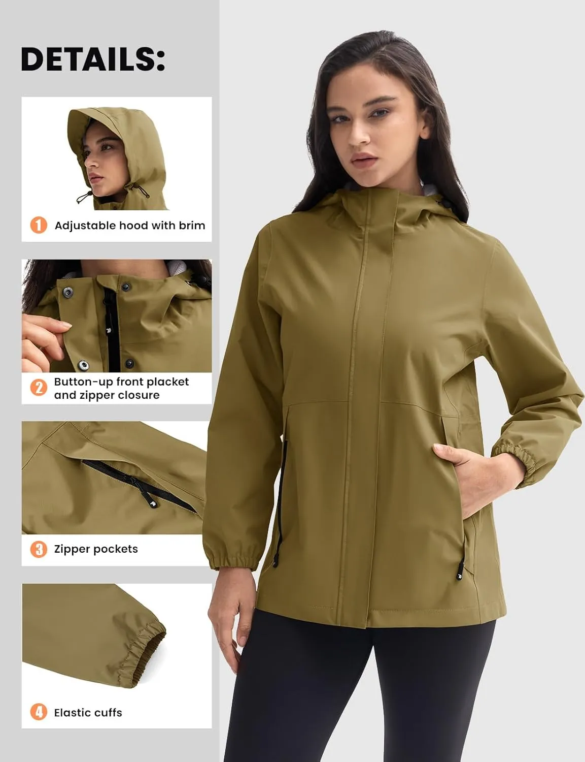 Rdruko Women's Cycling Rain Jacket Waterproof Lightweight Packable Raincoat with Hood Windbreaker for Outdoor Travel Hiking