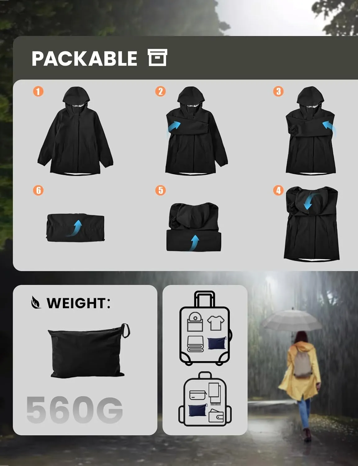 Rdruko Women's Cycling Rain Jacket Waterproof Lightweight Packable Raincoat with Hood Windbreaker for Outdoor Travel Hiking