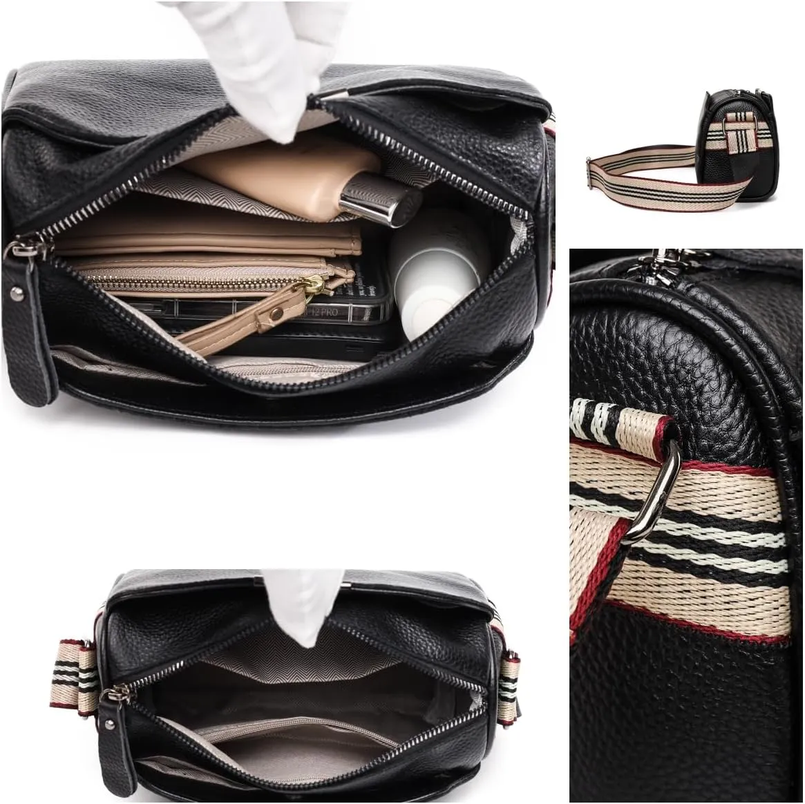 Real Leather Crossbody bags for Women Classic Shoulder Cross Body Purse Luxury Trendy Wide Strap Purses Bag