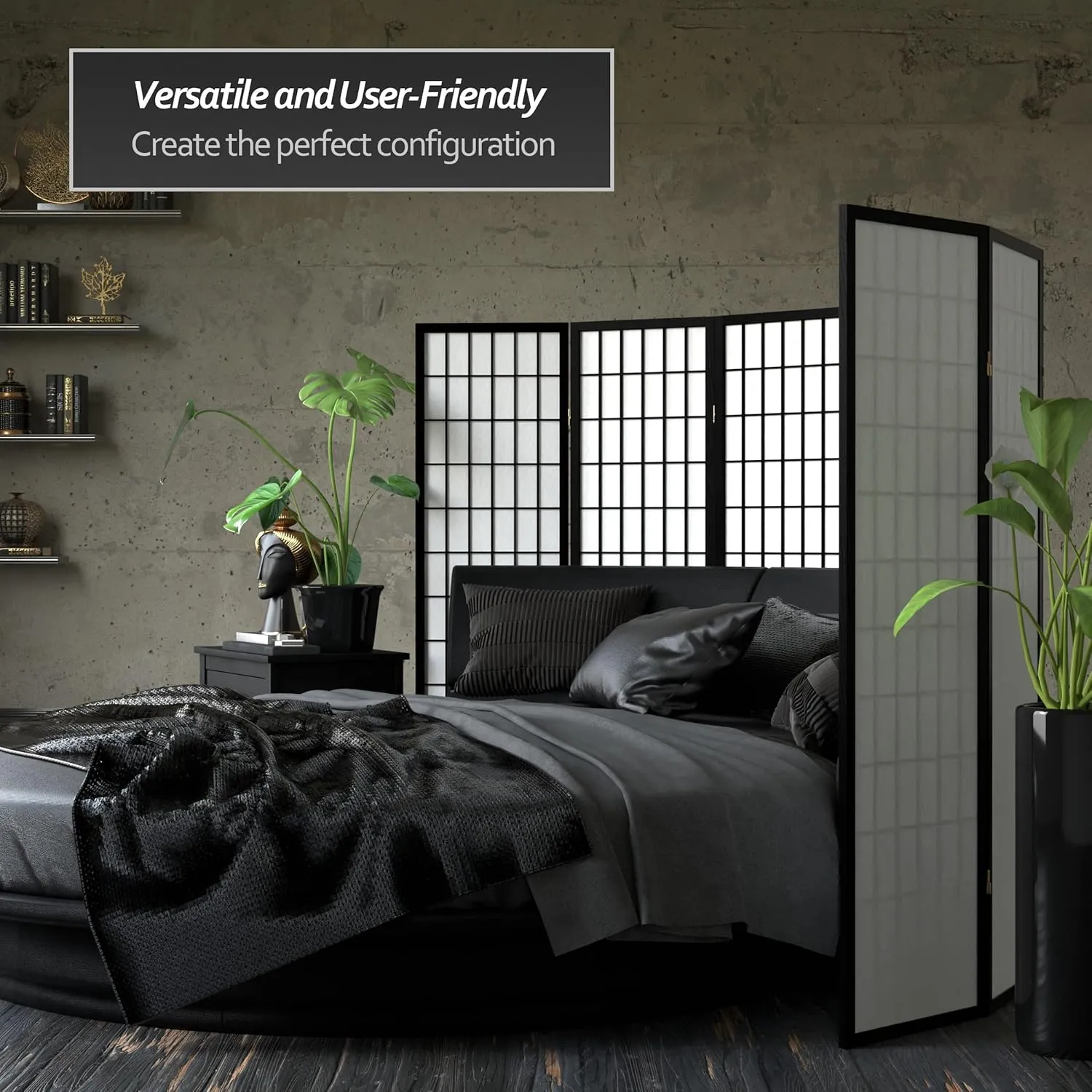 Red Lantern WP60-BLK-4P Folding Screen, 4 Panel, Black