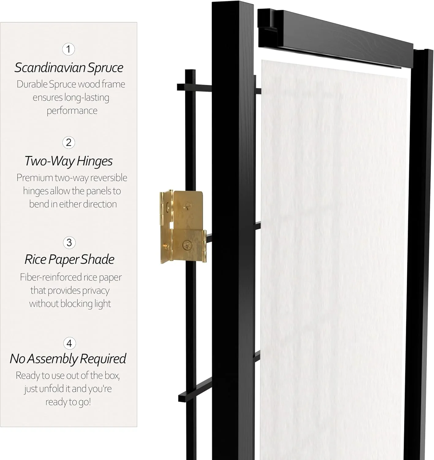 Red Lantern WP60-BLK-4P Folding Screen, 4 Panel, Black