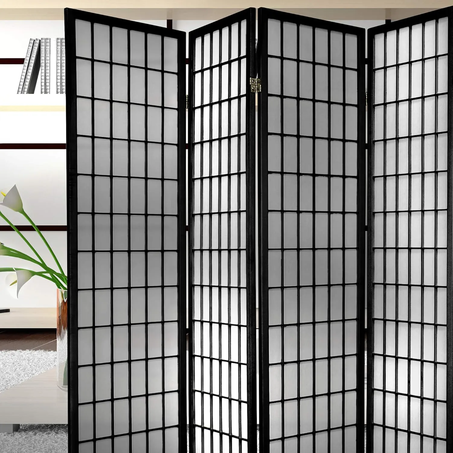 Red Lantern WP60-BLK-4P Folding Screen, 4 Panel, Black