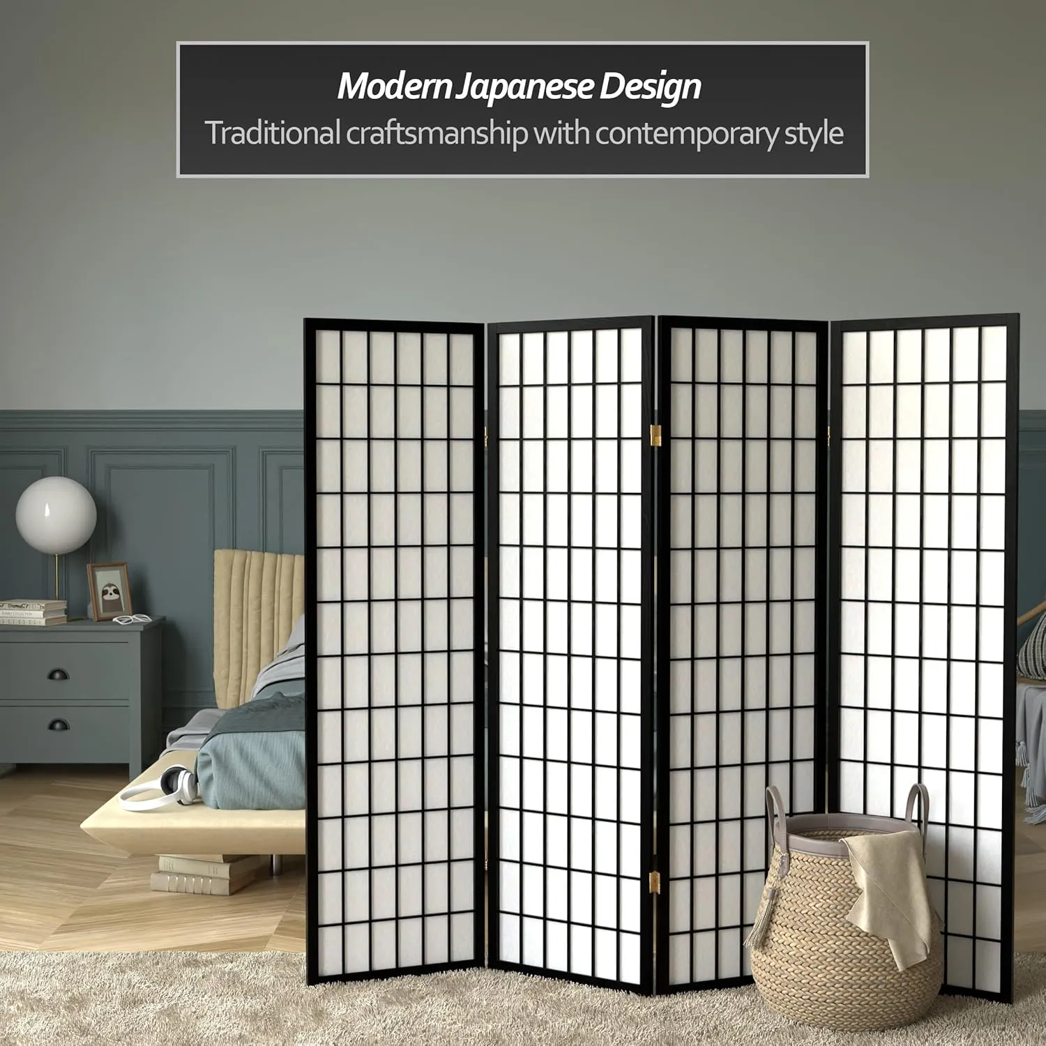 Red Lantern WP60-BLK-4P Folding Screen, 4 Panel, Black