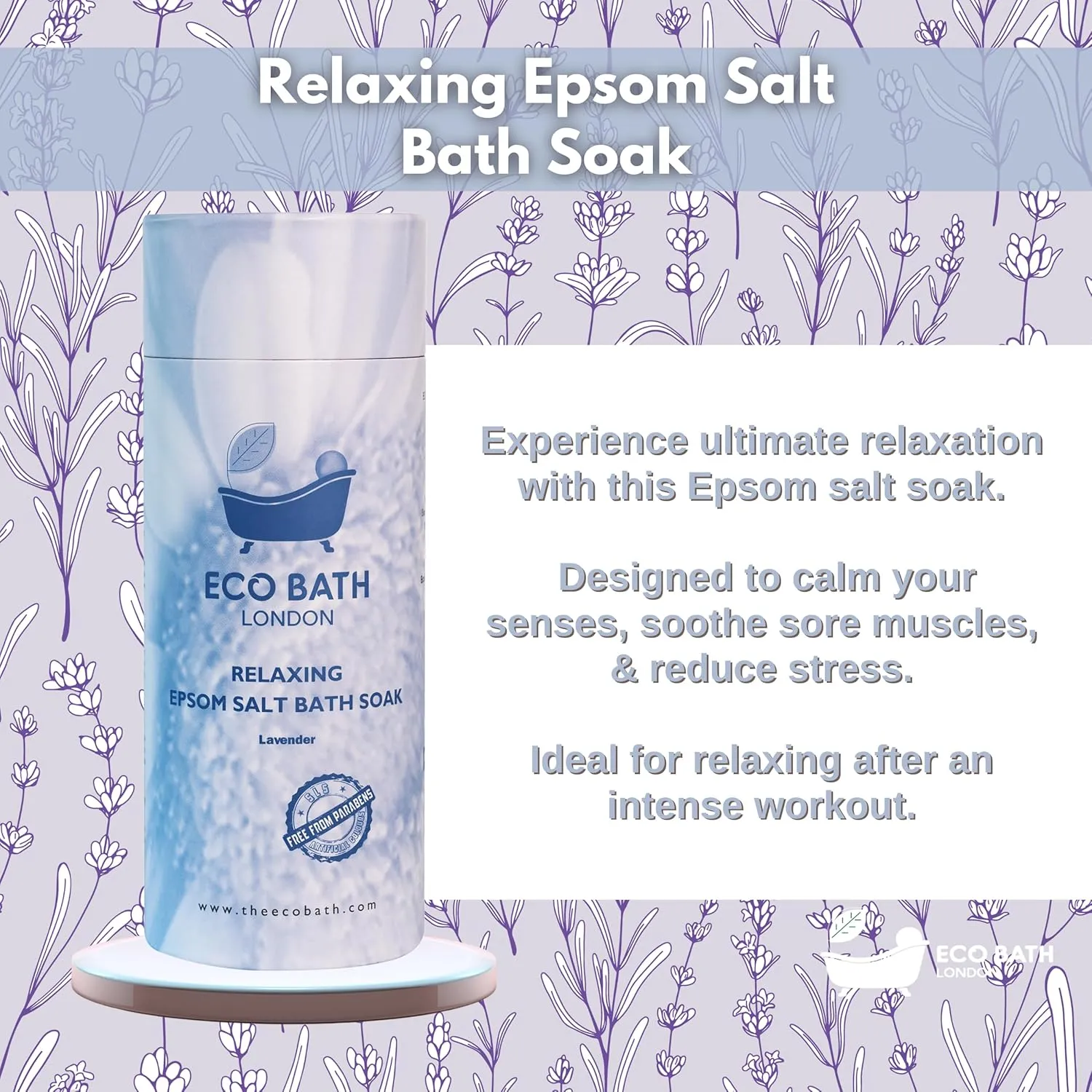 Relaxing Lavender Epsom Salt Bath Soak – Made in UK | Magnesium Bath Salts with Lavender Essential Oil | Epsom Salts for Relaxation & Calm - 2.2 LB (1kg)