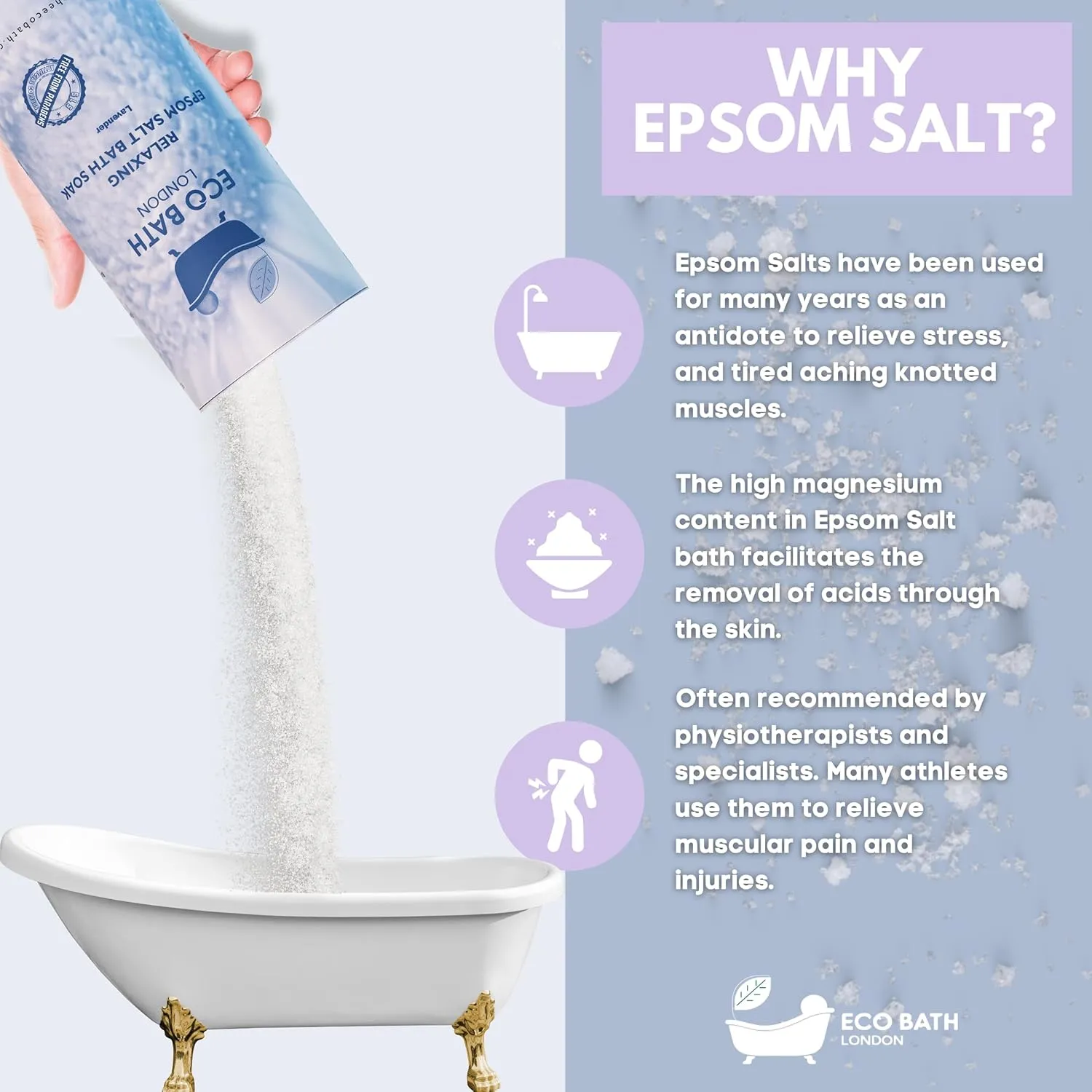Relaxing Lavender Epsom Salt Bath Soak – Made in UK | Magnesium Bath Salts with Lavender Essential Oil | Epsom Salts for Relaxation & Calm - 2.2 LB (1kg)