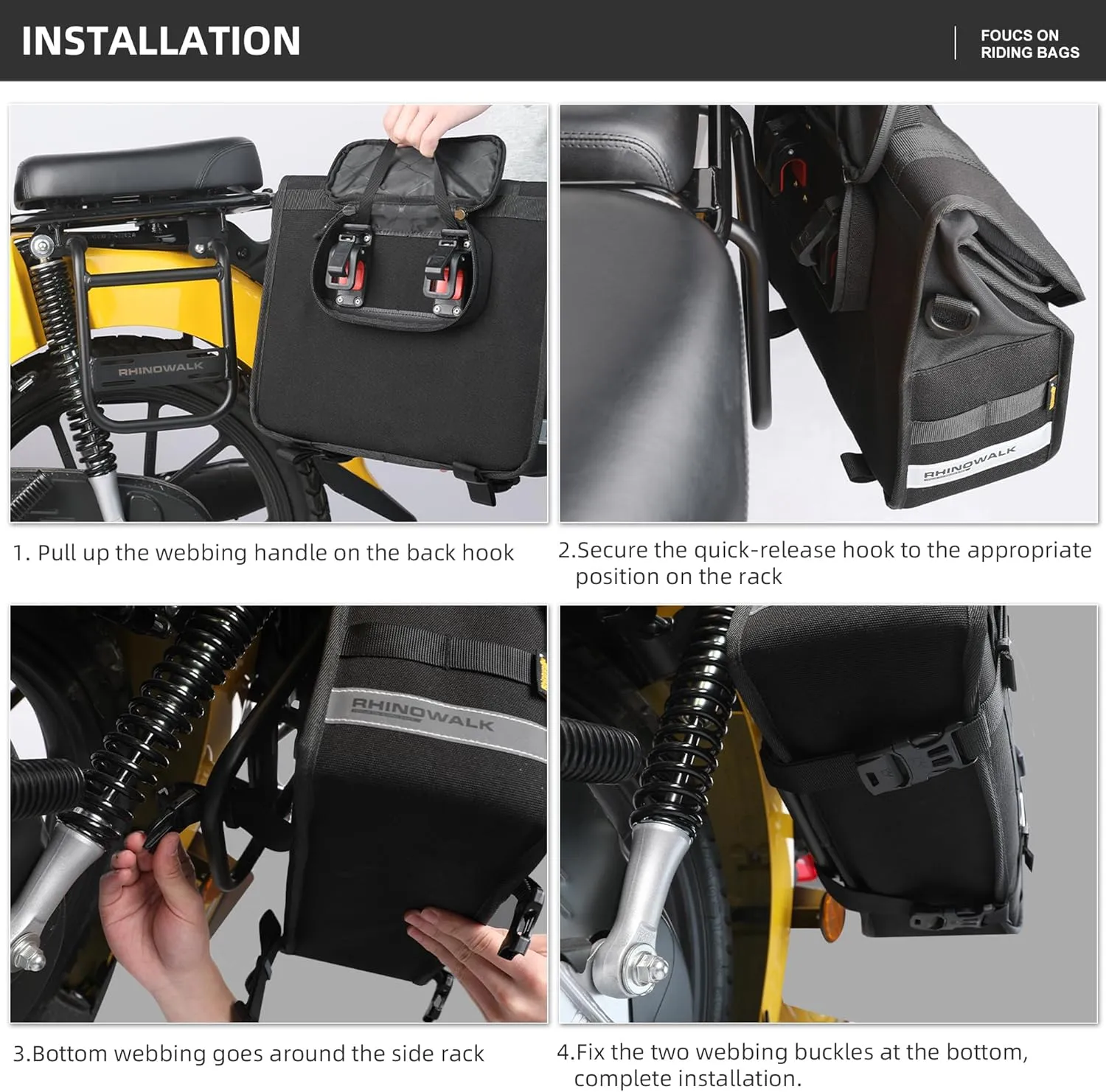 Rhinowalk Motorcycle Saddlebags 13L Waterproof Luggage Bags Quick Release Motorcycle Side Bags for Motorcycle Motorbike Travel (Black, 1 Pack), MTR2013-1