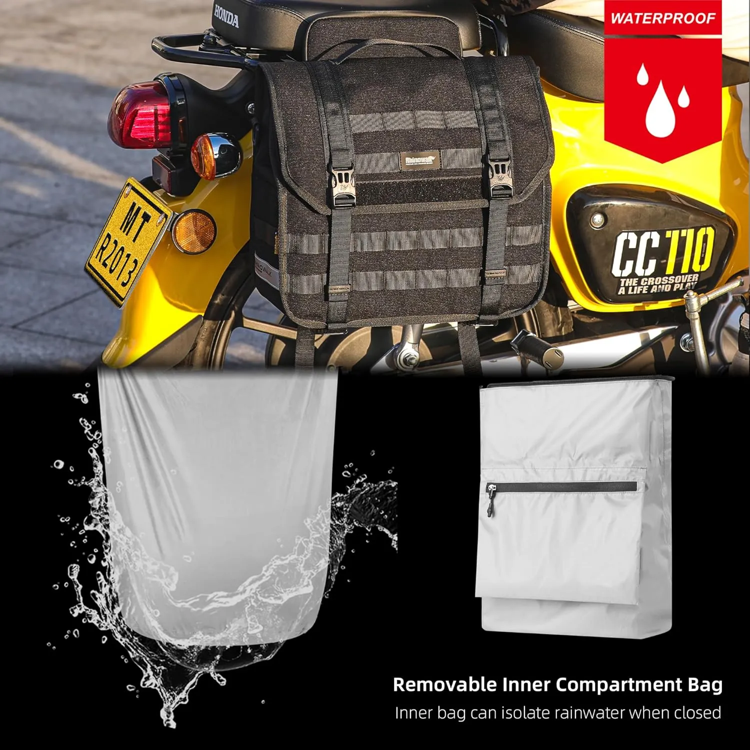 Rhinowalk Motorcycle Saddlebags 13L Waterproof Luggage Bags Quick Release Motorcycle Side Bags for Motorcycle Motorbike Travel (Black, 1 Pack), MTR2013-1