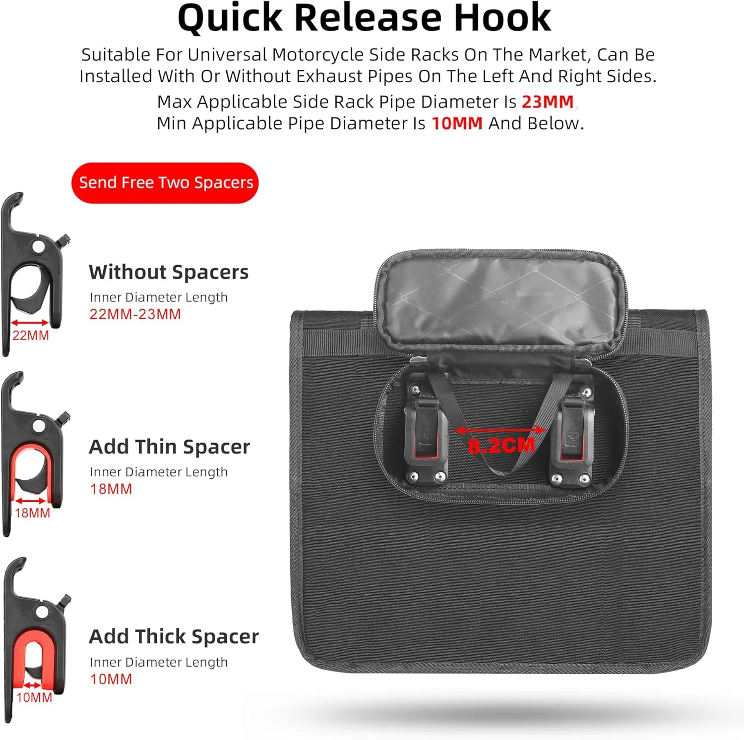 Rhinowalk Motorcycle Saddlebags 13L Waterproof Luggage Bags Quick Release Motorcycle Side Bags for Motorcycle Motorbike Travel (Black, 1 Pack), MTR2013-1