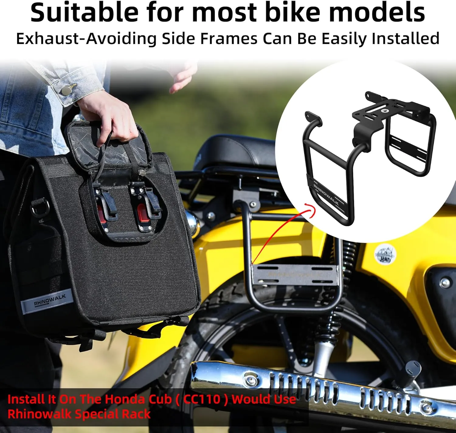 Rhinowalk Motorcycle Saddlebags 13L Waterproof Luggage Bags Quick Release Motorcycle Side Bags for Motorcycle Motorbike Travel (Black, 1 Pack), MTR2013-1