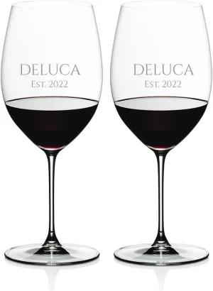Riedel Personalized Veritas Cabernet/Merlot Wine Glasses, Set of 2 Custom Engraved 22.046 Crystal Wine Glasses for Bordeaux, Cabernet, St. Emilion and More