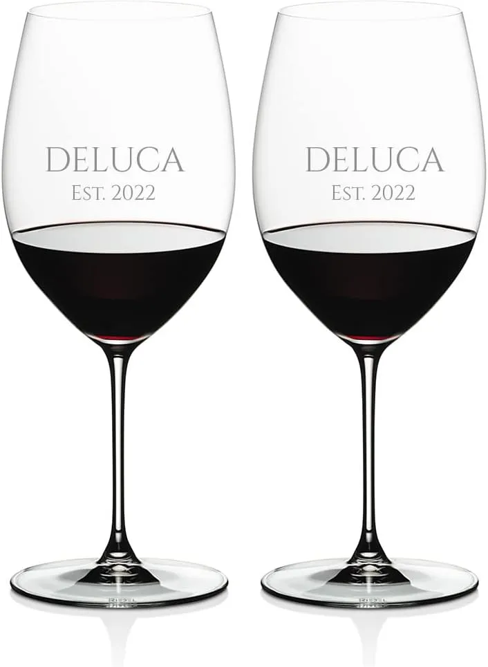 Riedel Personalized Veritas Cabernet/Merlot Wine Glasses, Set of 2 Custom Engraved 22.046 Crystal Wine Glasses for Bordeaux, Cabernet, St. Emilion and More