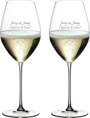 Riedel Personalized Veritas Champagne Wine Glasses, Set of 2 Custom Engraved 15.69oz Crystal Champagne Glasses for Champagne, Sparkling Wine, Home Bar Accessories