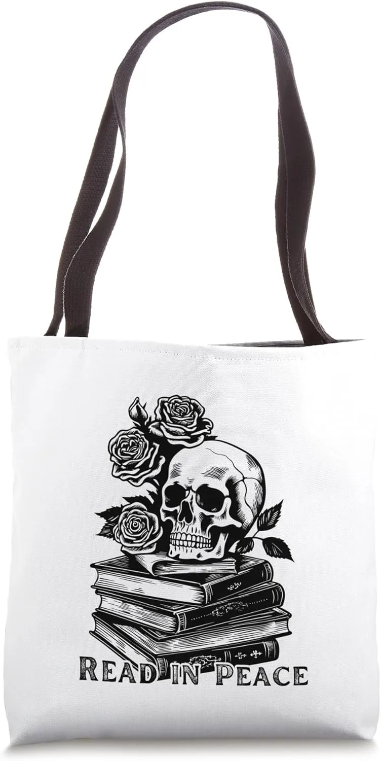RIP Read in Peace - Skull Flowers Books Reader Bookish Tote Bag