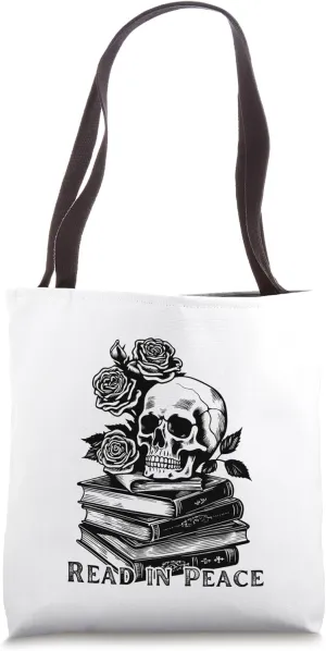 RIP Read in Peace - Skull Flowers Books Reader Bookish Tote Bag