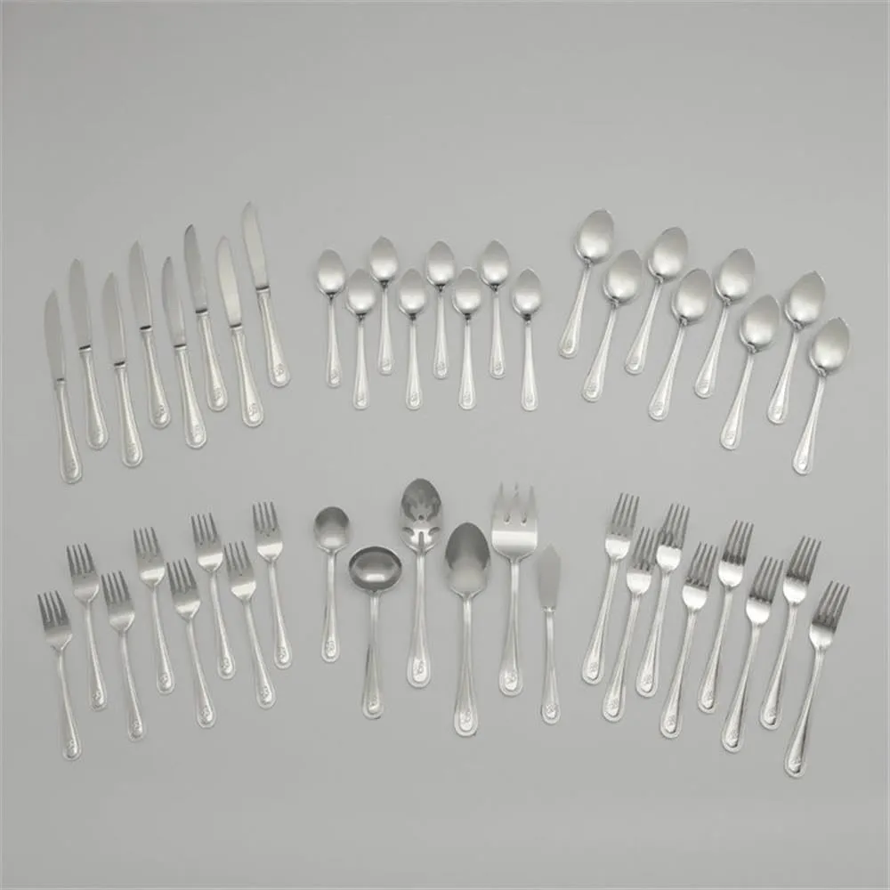 RiverRidge Beaded Flatware Set - 46-Piece Silverware, 18/0 Stainless Steel Utensils Set for Daily Use & Special Occasions - Dishwasher Safe, Versatile Design