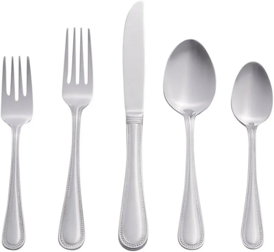 RiverRidge Beaded Flatware Set - 46-Piece Silverware, 18/0 Stainless Steel Utensils Set for Daily Use & Special Occasions - Dishwasher Safe, Versatile Design