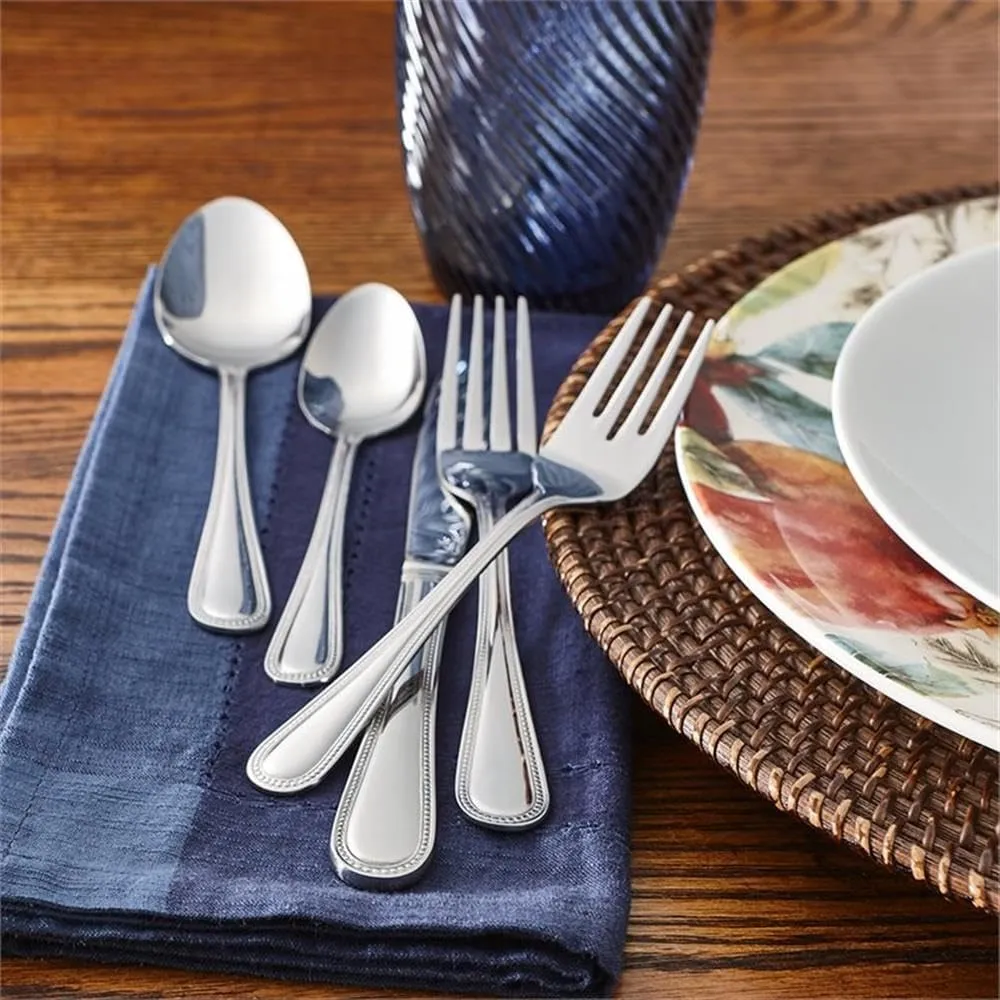 RiverRidge Beaded Flatware Set - 46-Piece Silverware, 18/0 Stainless Steel Utensils Set for Daily Use & Special Occasions - Dishwasher Safe, Versatile Design