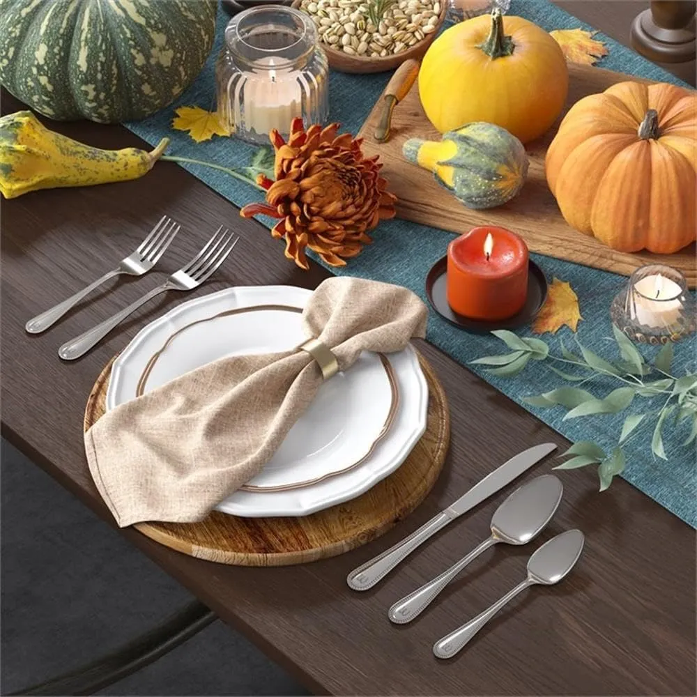 RiverRidge Beaded Flatware Set - 46-Piece Silverware, 18/0 Stainless Steel Utensils Set for Daily Use & Special Occasions - Dishwasher Safe, Versatile Design