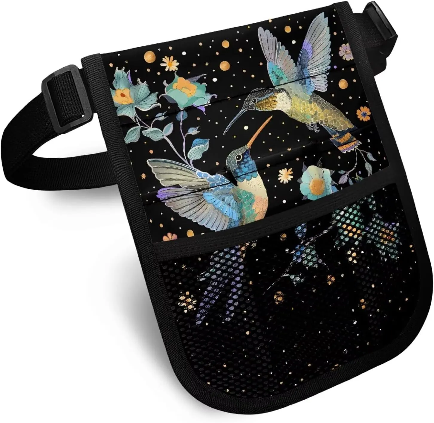 Rnyleeg Nurse Fanny Pack,Multi Compartment Nursing Fanny Pack with Gear Pocket,Utility Waist Bag for Work Supplies,Floral Hummingbird Print