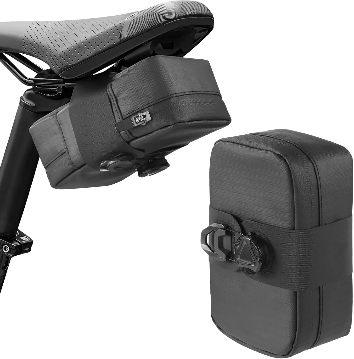 Road Under Seat Storage Bag, Waterproof Pu Material, Quick Release Saddle Bag for Cycling Tools & Personal Items