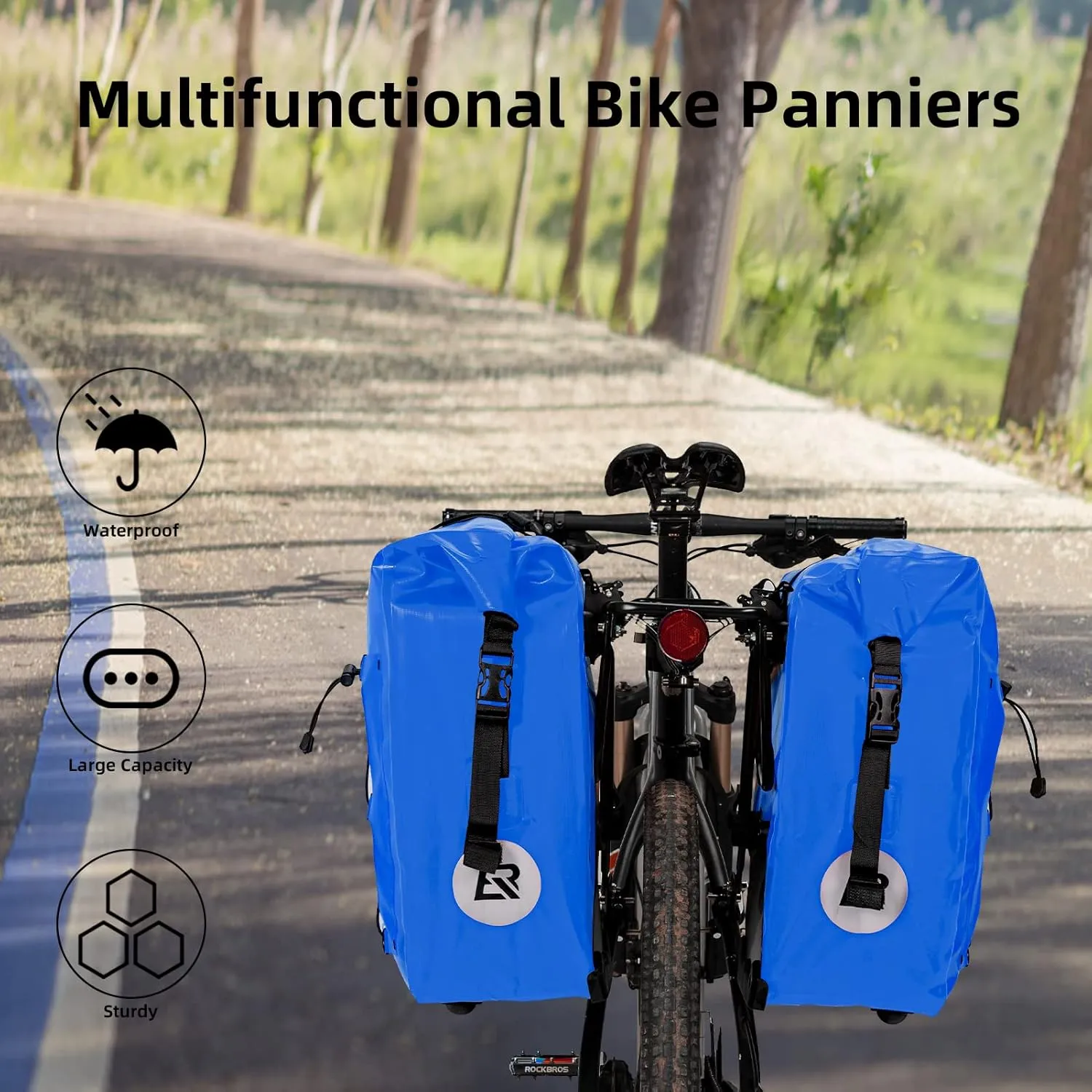 ROCKBROS Bike Panniers Waterproof Bike Rear Rack Bag Max 30L Large Capacity Bike Rear Panniers for Cycling Traveling Commuting