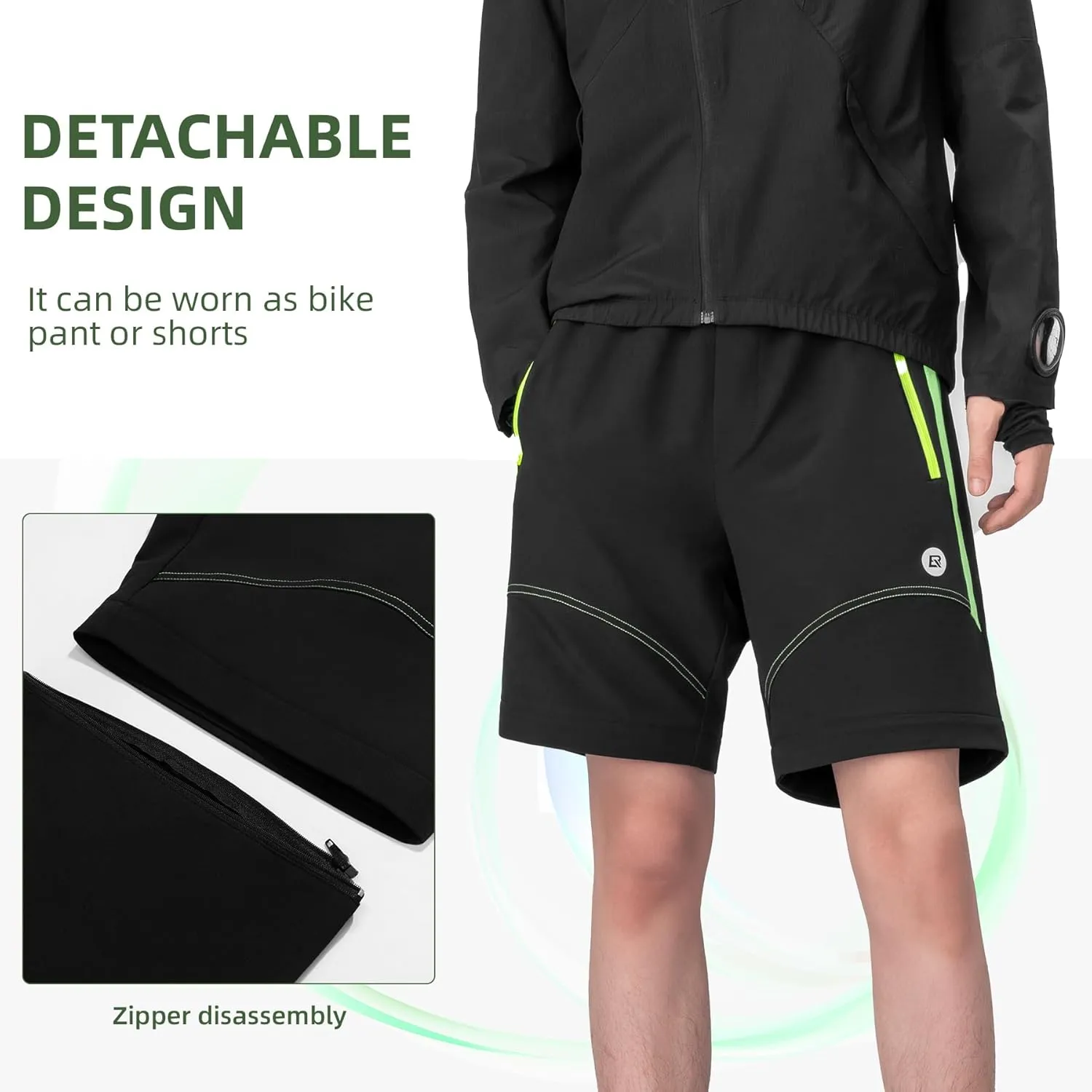 ROCKBROS Men's Cycling Pants Detachable Shorts 3 in 1 Mountain Bike Hiking Gear Windproof Fleece Lined Running Ski