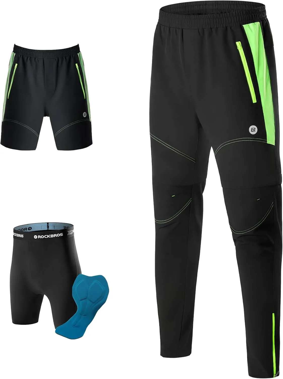 ROCKBROS Men's Cycling Pants Detachable Shorts 3 in 1 Mountain Bike Hiking Gear Windproof Fleece Lined Running Ski