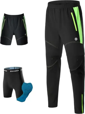 ROCKBROS Men's Cycling Pants Detachable Shorts 3 in 1 Mountain Bike Hiking Gear Windproof Fleece Lined Running Ski