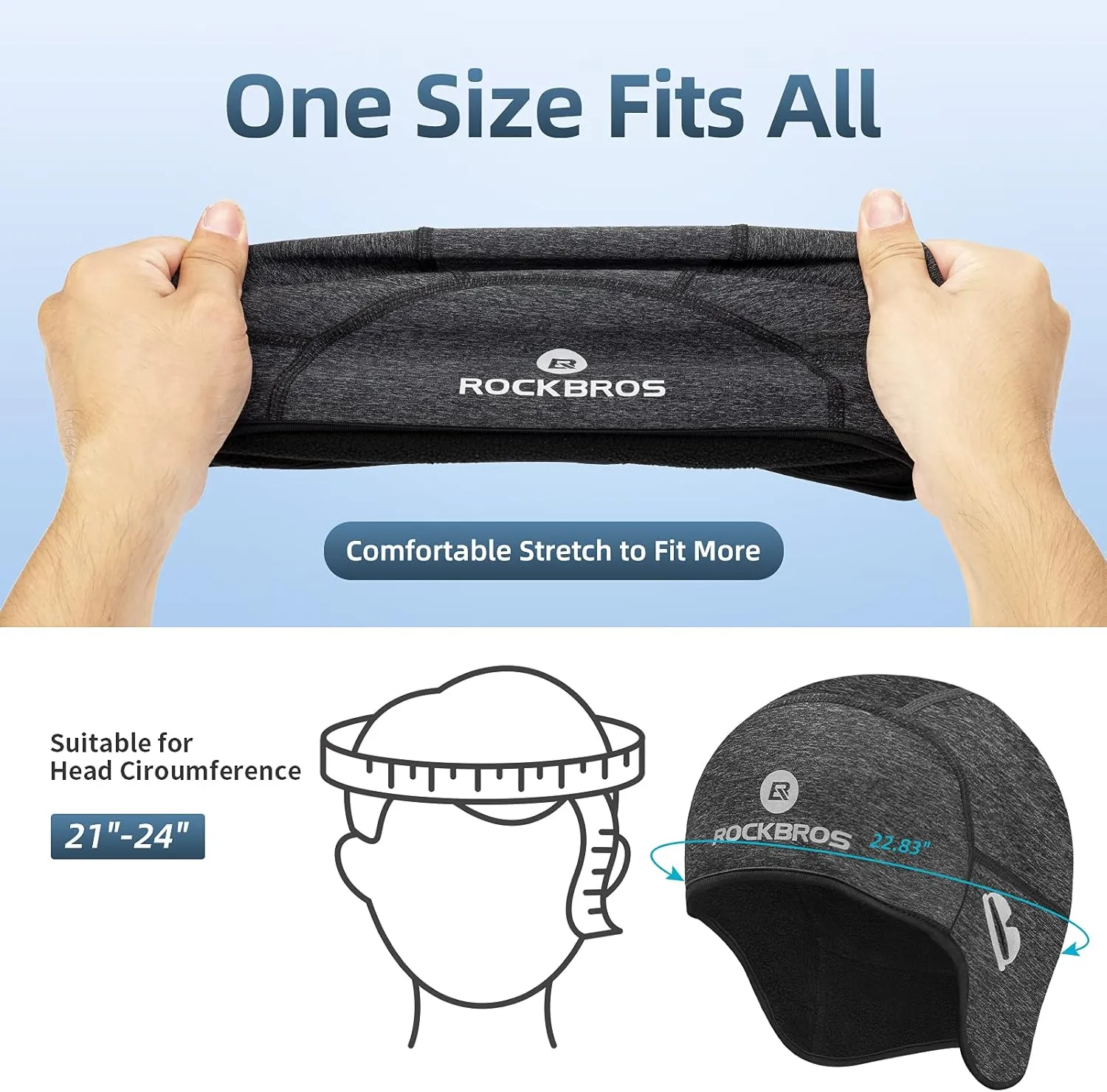 ROCKBROS Skull Cap Helmet Liner Winter Thermal Cycling Caps for Men Women Running Beanies Hat with Glasses Holes
