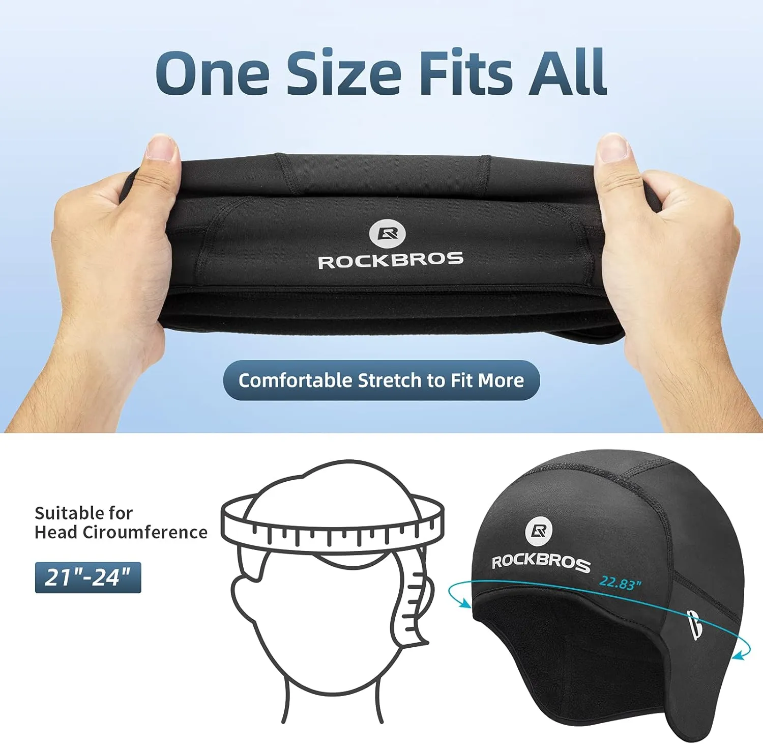 ROCKBROS Skull Cap Helmet Liner Winter Thermal Cycling Caps for Men Women Running Beanies Hat with Glasses Holes