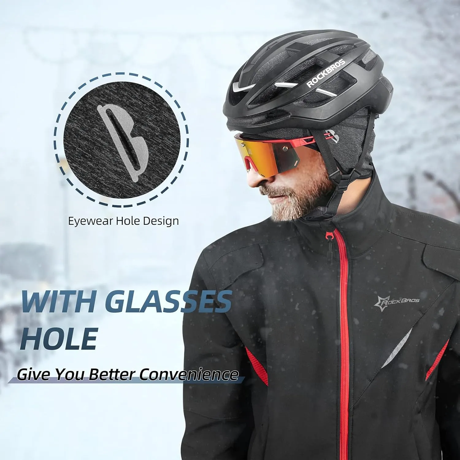 ROCKBROS Skull Cap Helmet Liner Winter Thermal Cycling Caps for Men Women Running Beanies Hat with Glasses Holes