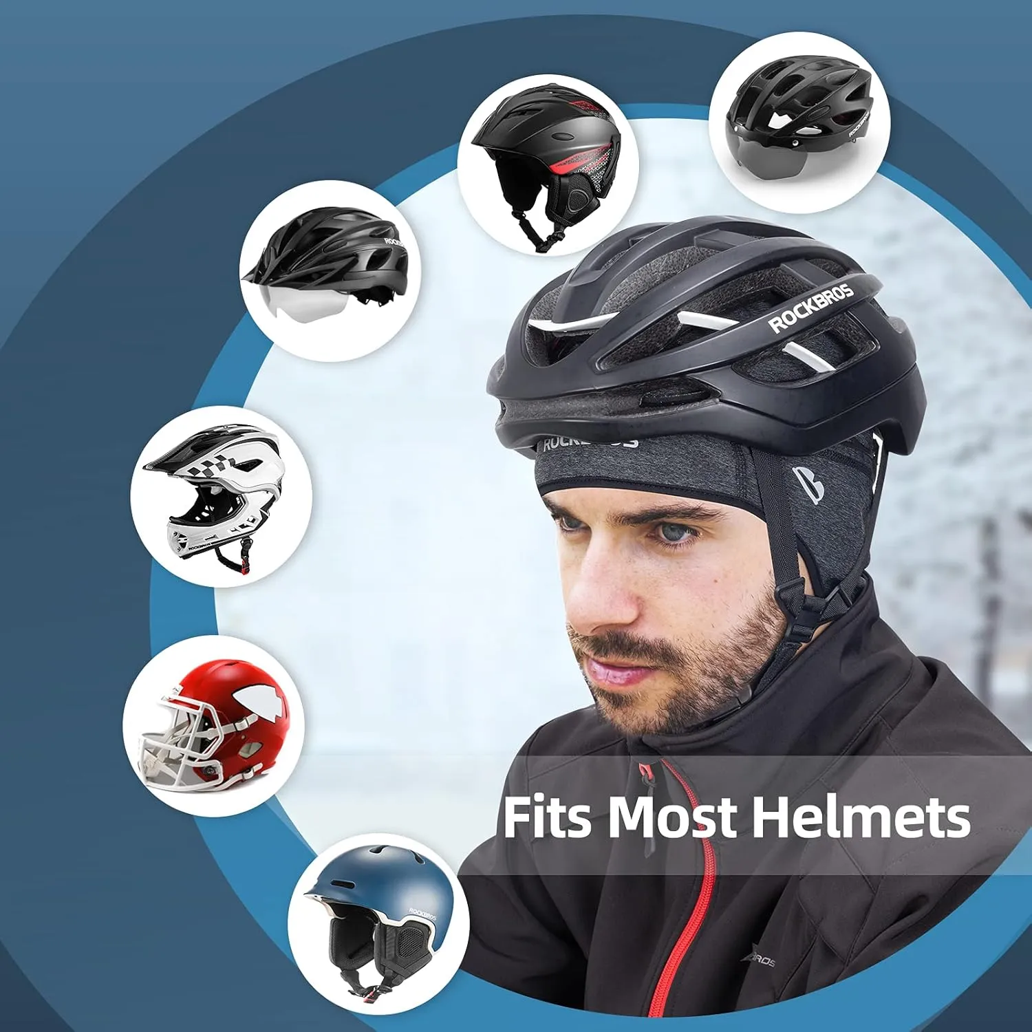 ROCKBROS Skull Cap Helmet Liner Winter Thermal Cycling Caps for Men Women Running Beanies Hat with Glasses Holes