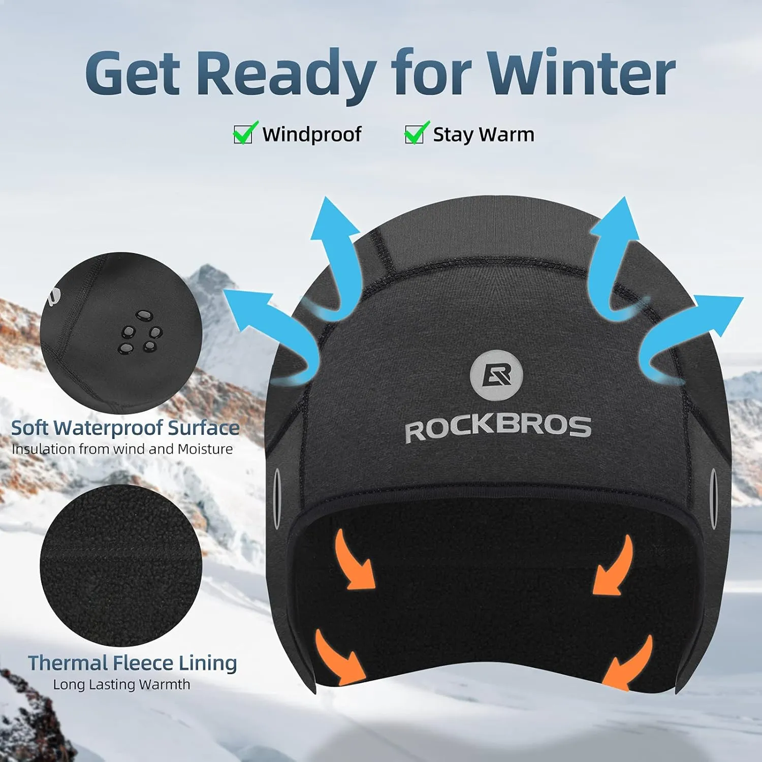 ROCKBROS Skull Cap Helmet Liner Winter Thermal Cycling Caps for Men Women Running Beanies Hat with Glasses Holes