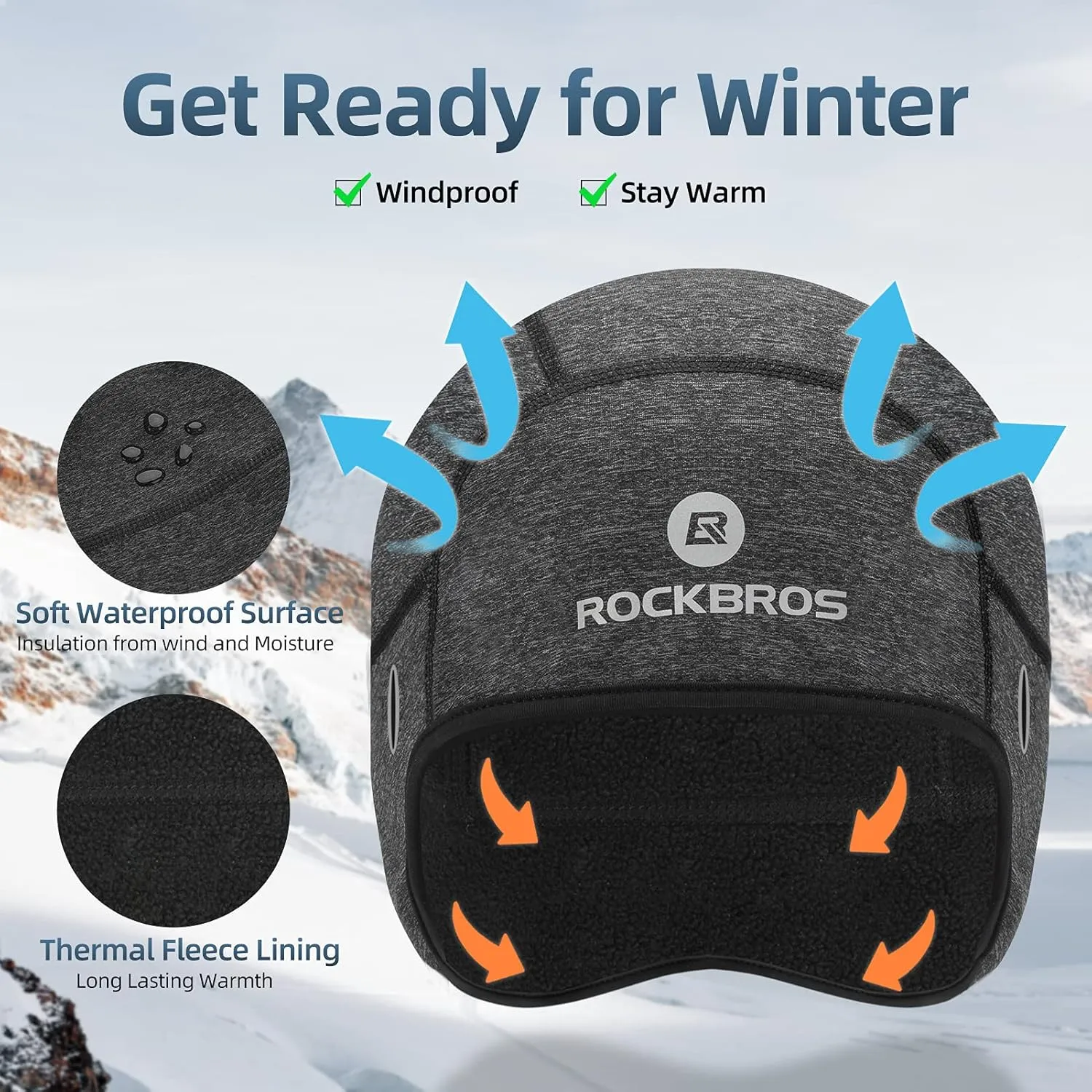 ROCKBROS Skull Cap Helmet Liner Winter Thermal Cycling Caps for Men Women Running Beanies Hat with Glasses Holes
