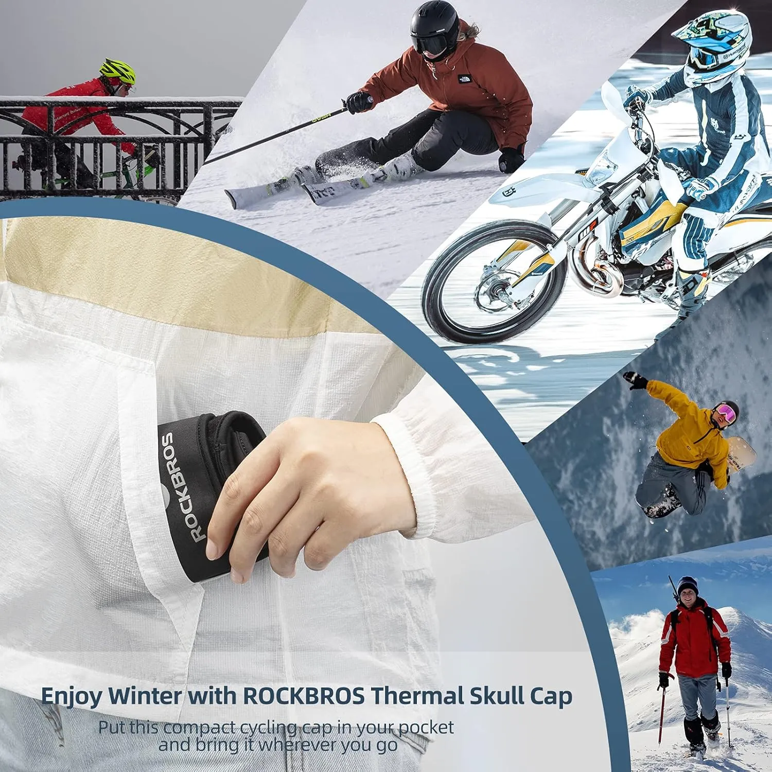 ROCKBROS Skull Cap Helmet Liner Winter Thermal Cycling Caps for Men Women Running Beanies Hat with Glasses Holes