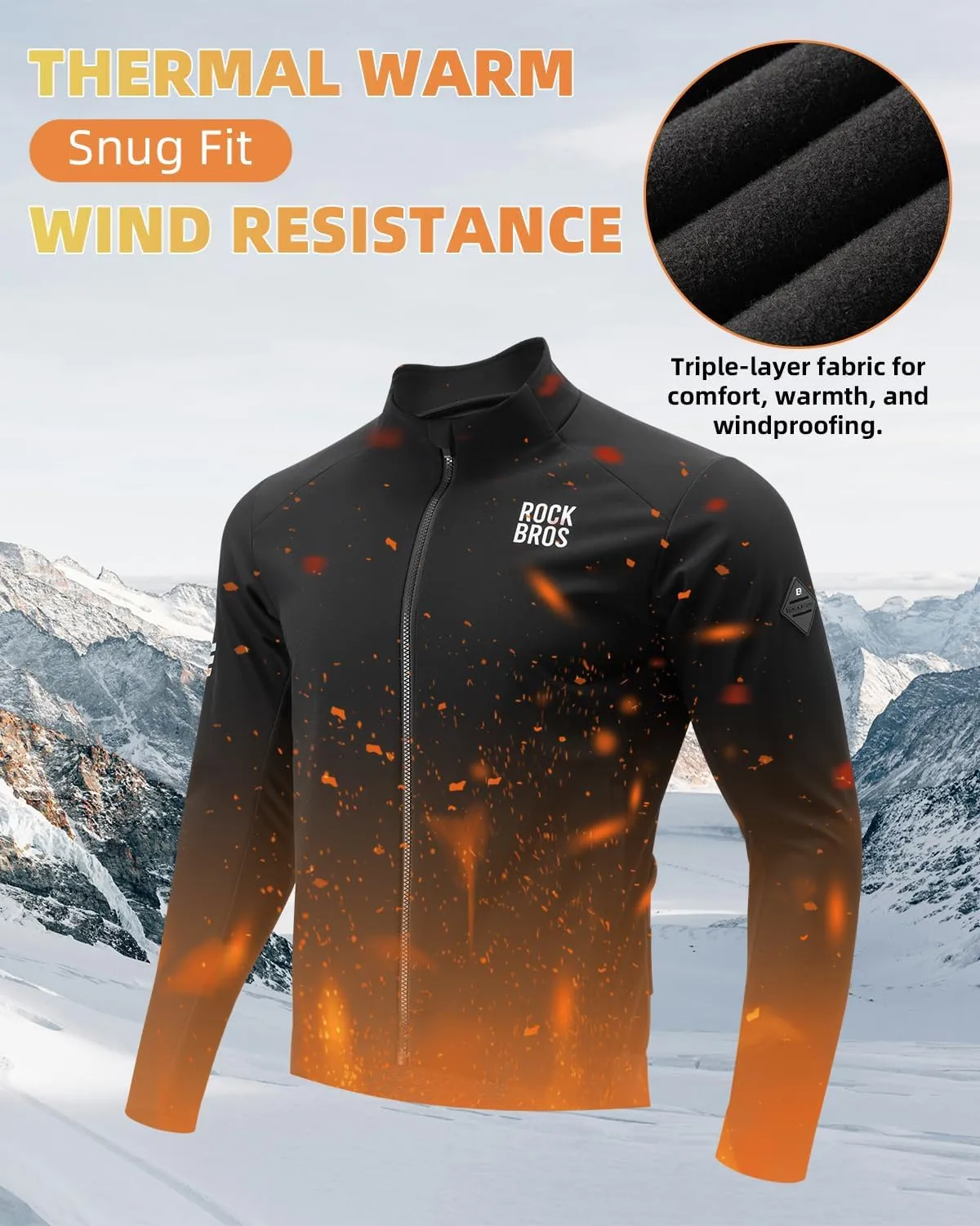 ROCKBROS Winter Cycling Jacket for Men Windbreaker Long Sleeve Bike Jacket Thermal Running Jacket for Cold Weather