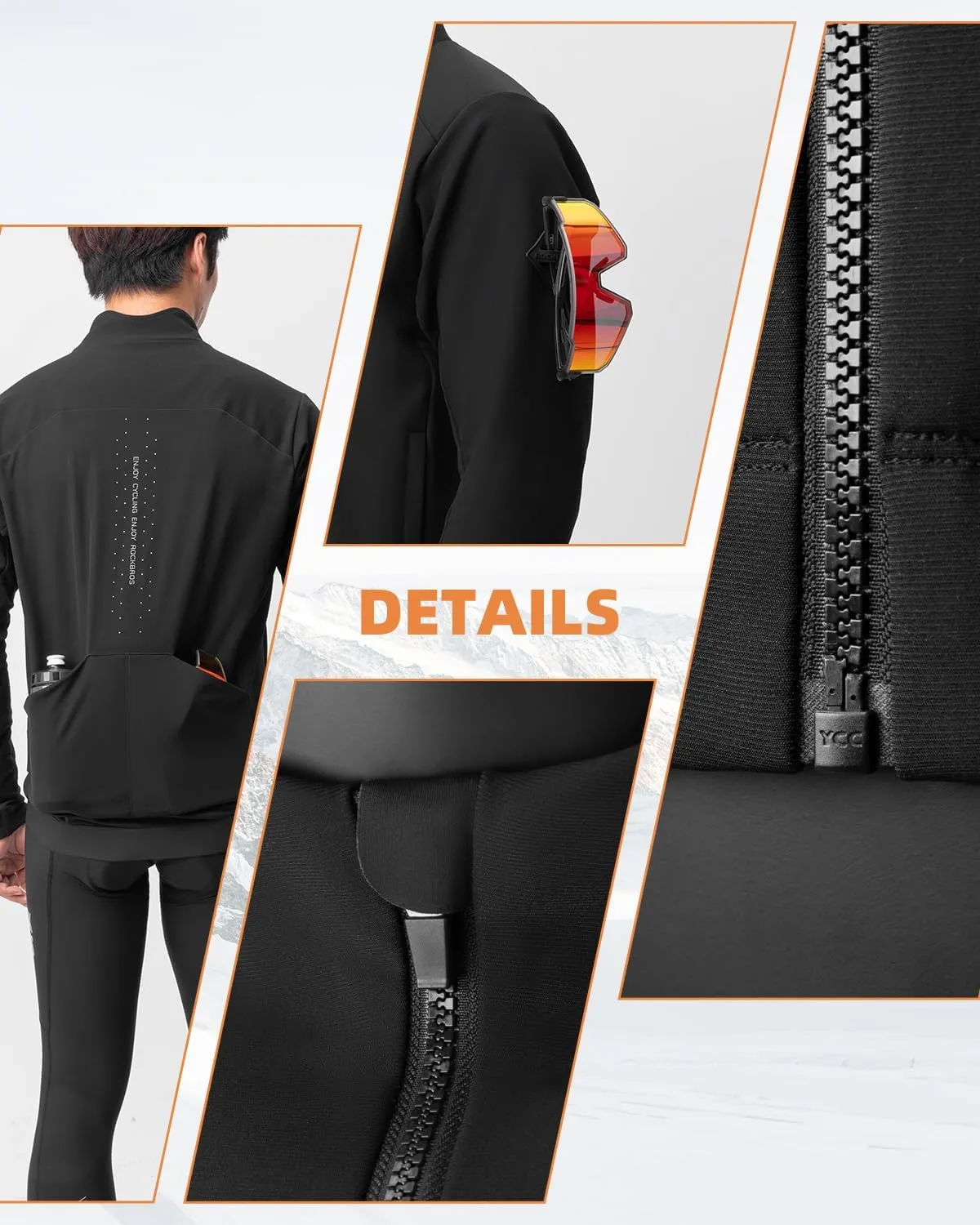 ROCKBROS Winter Cycling Jacket for Men Windbreaker Long Sleeve Bike Jacket Thermal Running Jacket for Cold Weather