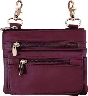 Roma Leathers Motorcyclist Fanny Pack - Four Main Compartments, Shoulder Strap - Wine