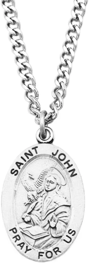Rosemarie Collections Religious Saint Medal Pendant On Claspless Stainless Steel Curb Chain Necklace With Biography And Picture Folder, 24"