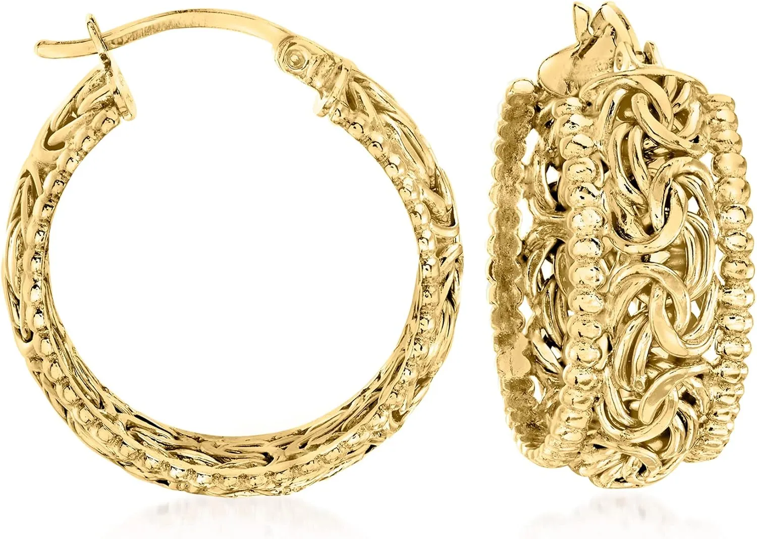 Ross-Simons 18kt Gold Over Sterling Beaded-Edge Byzantine Hoop Earrings