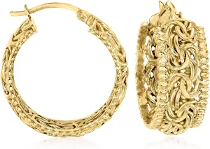 Ross-Simons 18kt Gold Over Sterling Beaded-Edge Byzantine Hoop Earrings
