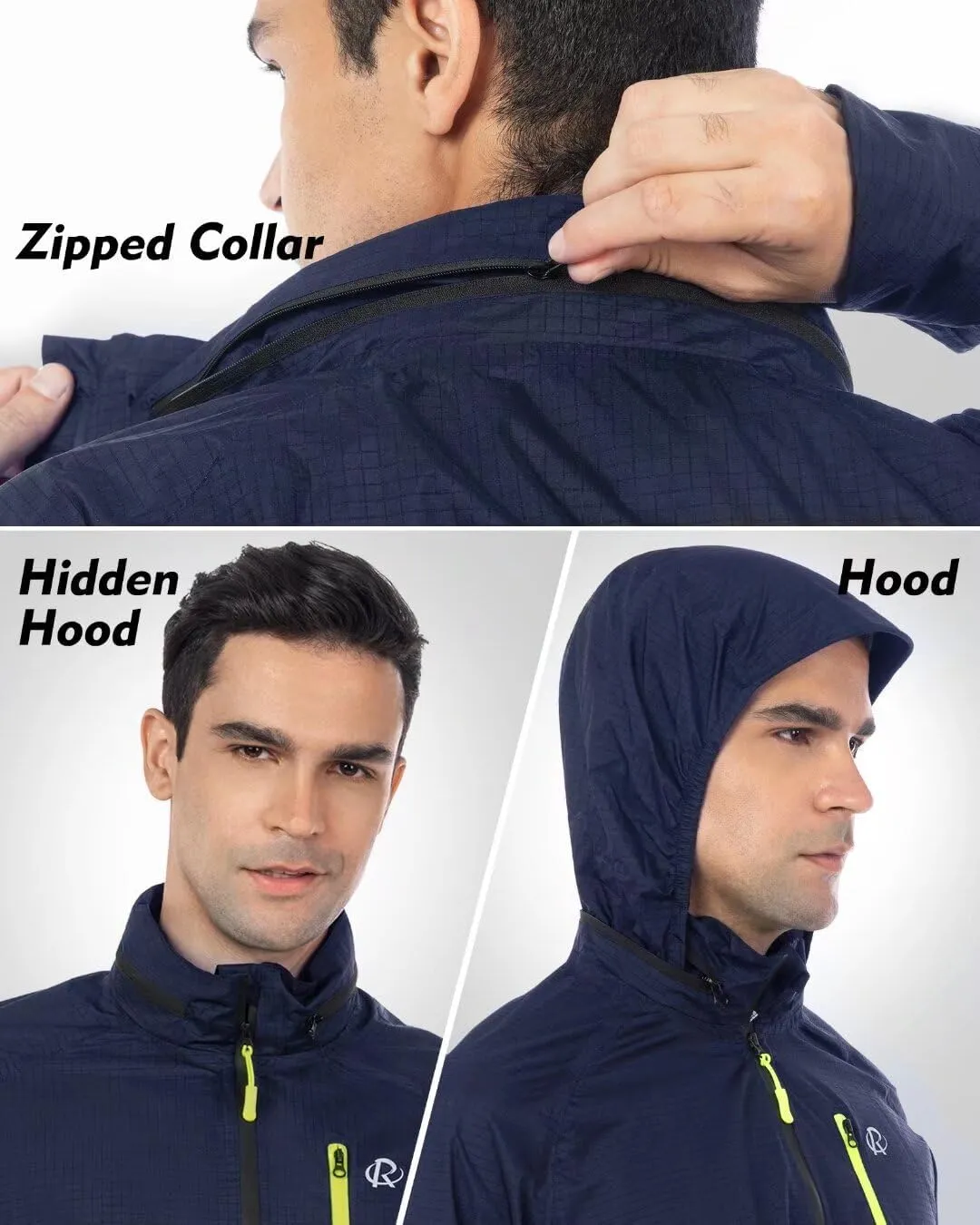ROTTO Mens Cycling Rain Jacket Waterproof Windbreaker for Outdoor Hooded Packable Lightweight Reflective