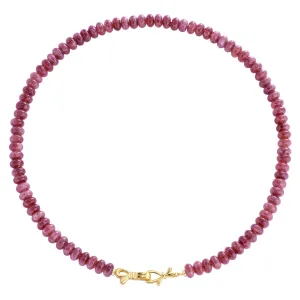 Ruby Gemstone Beaded Choker Necklace for Women 14K Gold Bow Birthstone Beads Chokers
