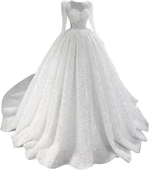 RYANTH Beaded Sequin Wedding Dress for Bride Sparkly Long Sleeves Bridal Ball Gown Luxury Wedding Dresses RDX-W29