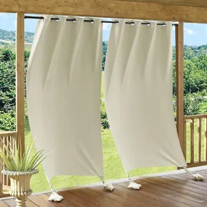 RYB HOME Outdoor Curtain Windproof with Weighted Bags, Blackout Indoor Outdoor Curtains Waterproof Thermal Insulated for Backyard Patio, Screen Porch, Grill Gazebo, W 52" x L 96", 2 Pcs, Natural