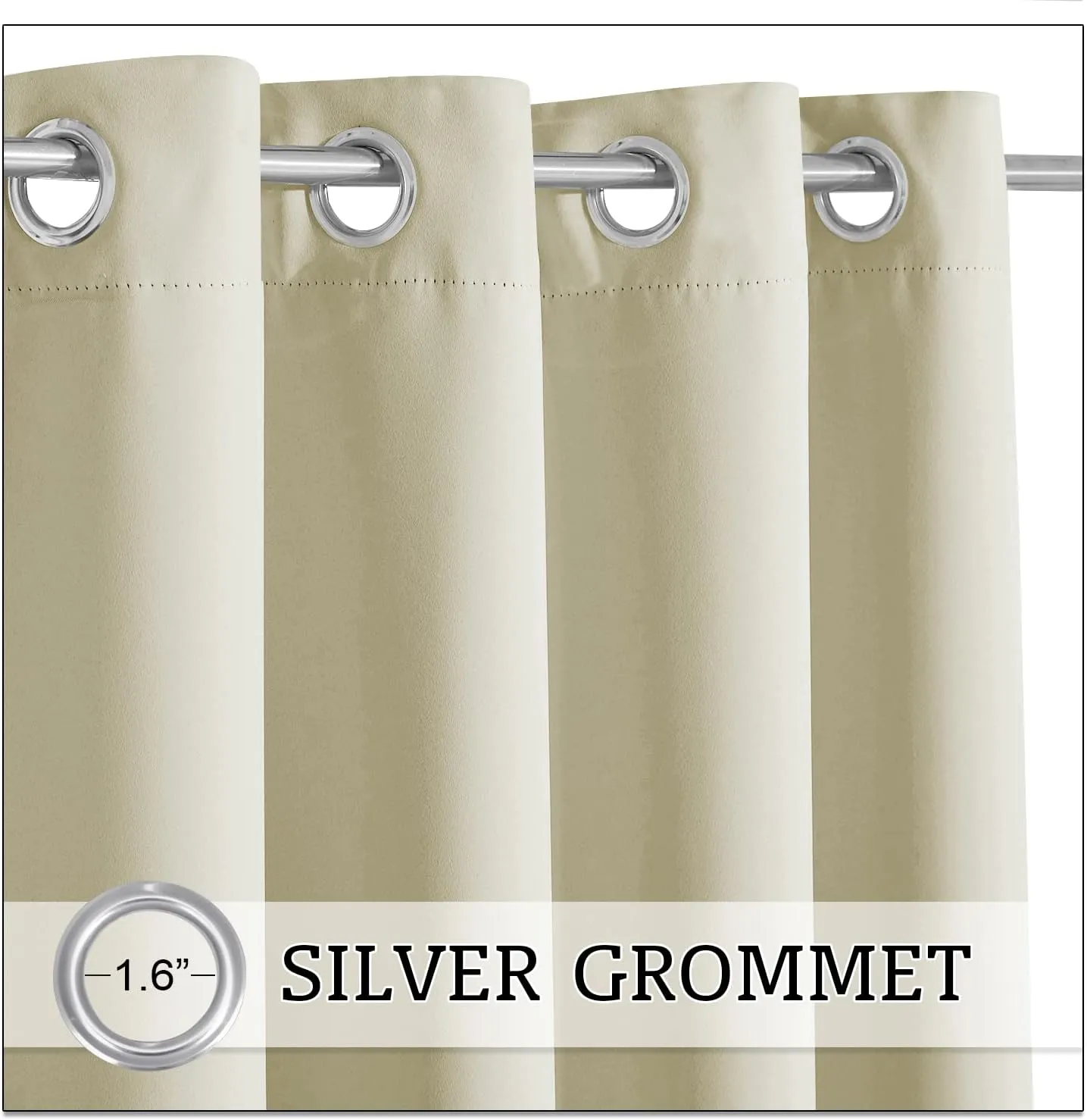 RYB HOME Outdoor Curtain Windproof with Weighted Bags, Blackout Indoor Outdoor Curtains Waterproof Thermal Insulated for Backyard Patio, Screen Porch, Grill Gazebo, W 52" x L 96", 2 Pcs, Natural